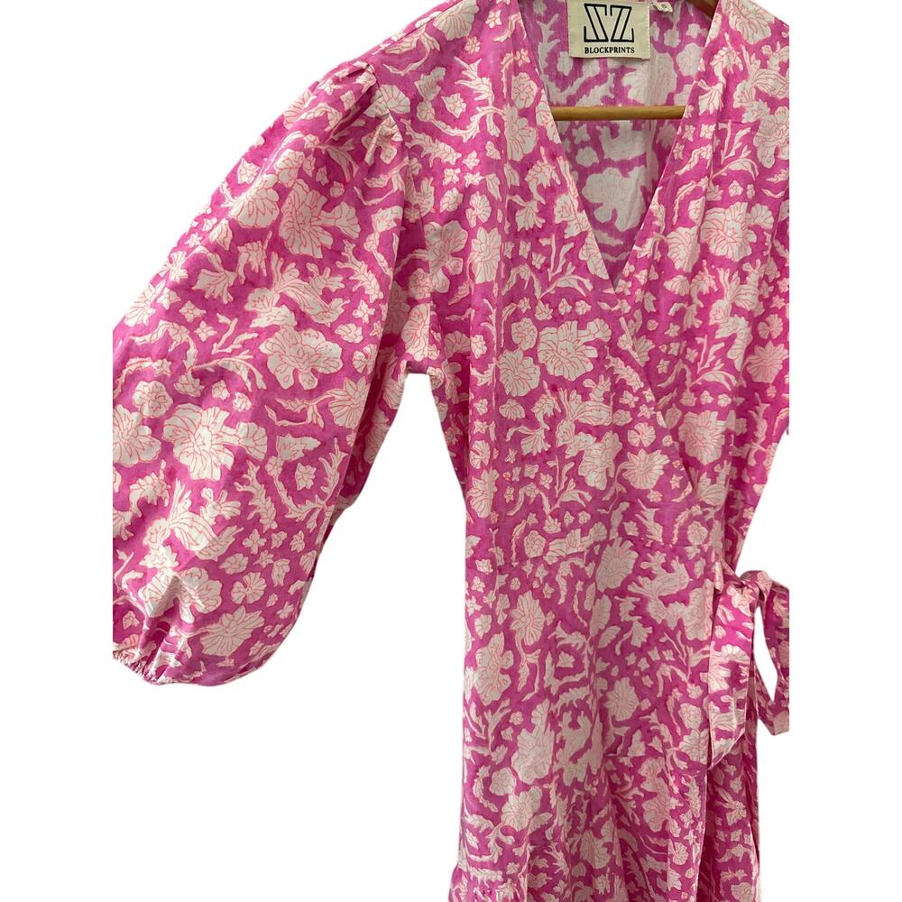 SZ Blockprints Haze Full Wrap Dress Eva Pink Size Small - Picture 9 of 12